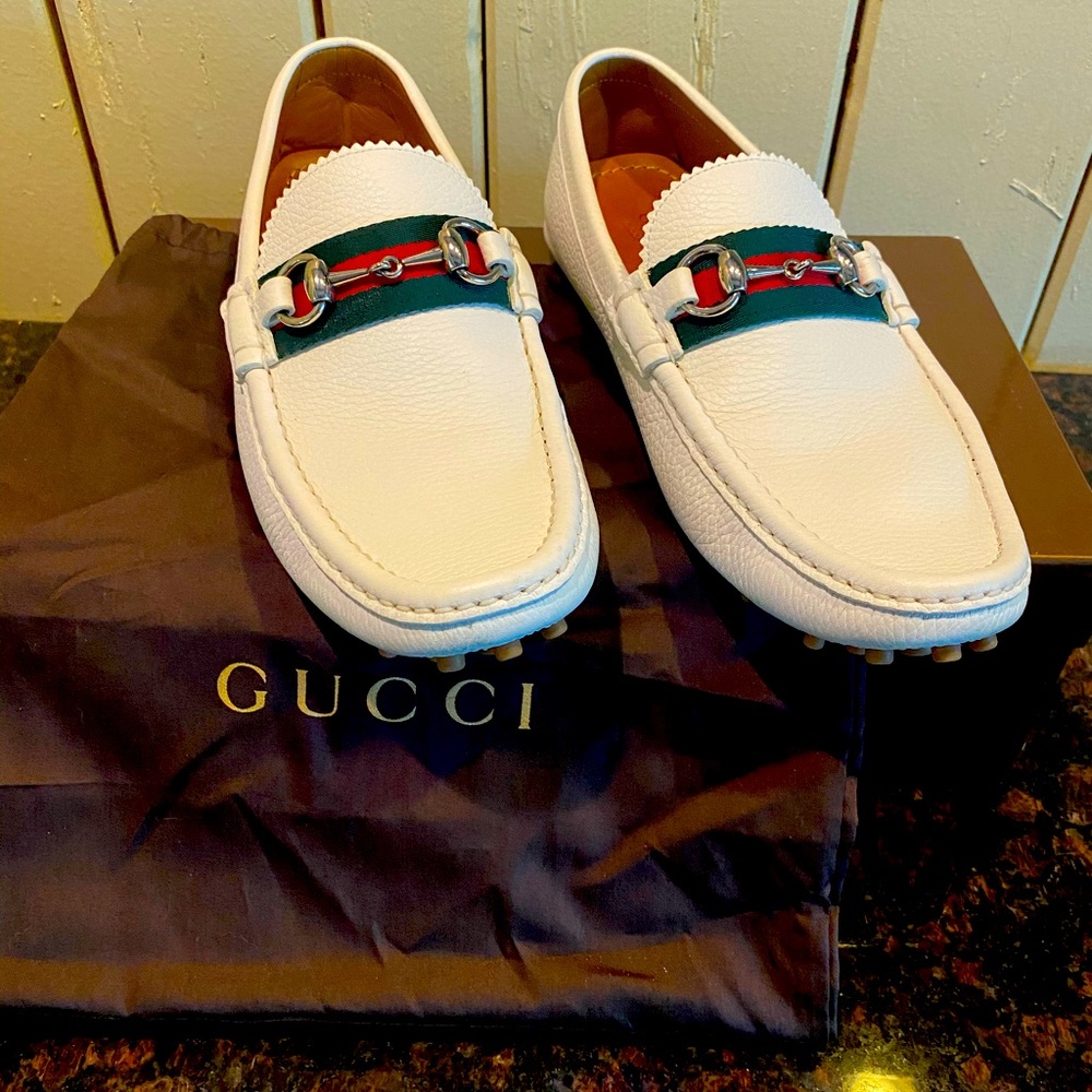 Gucci White Driver Loafers Mint Condition Gem